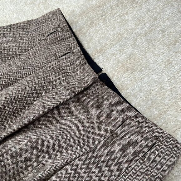 House of Foxy Wool Herringbone Wide Leg Pleated Trousers Pants UK 10 US 6 - Picture 9 of 11